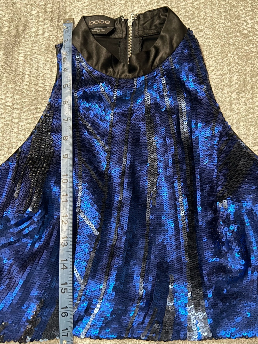 bebe Black Trim Blue Sequin Top